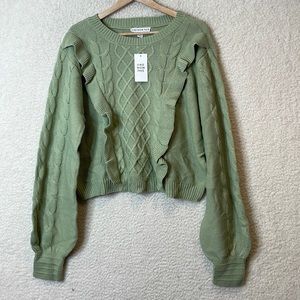 NWT And Now This Womens Dusty Sage Knit Crop Sweater Top LARGE